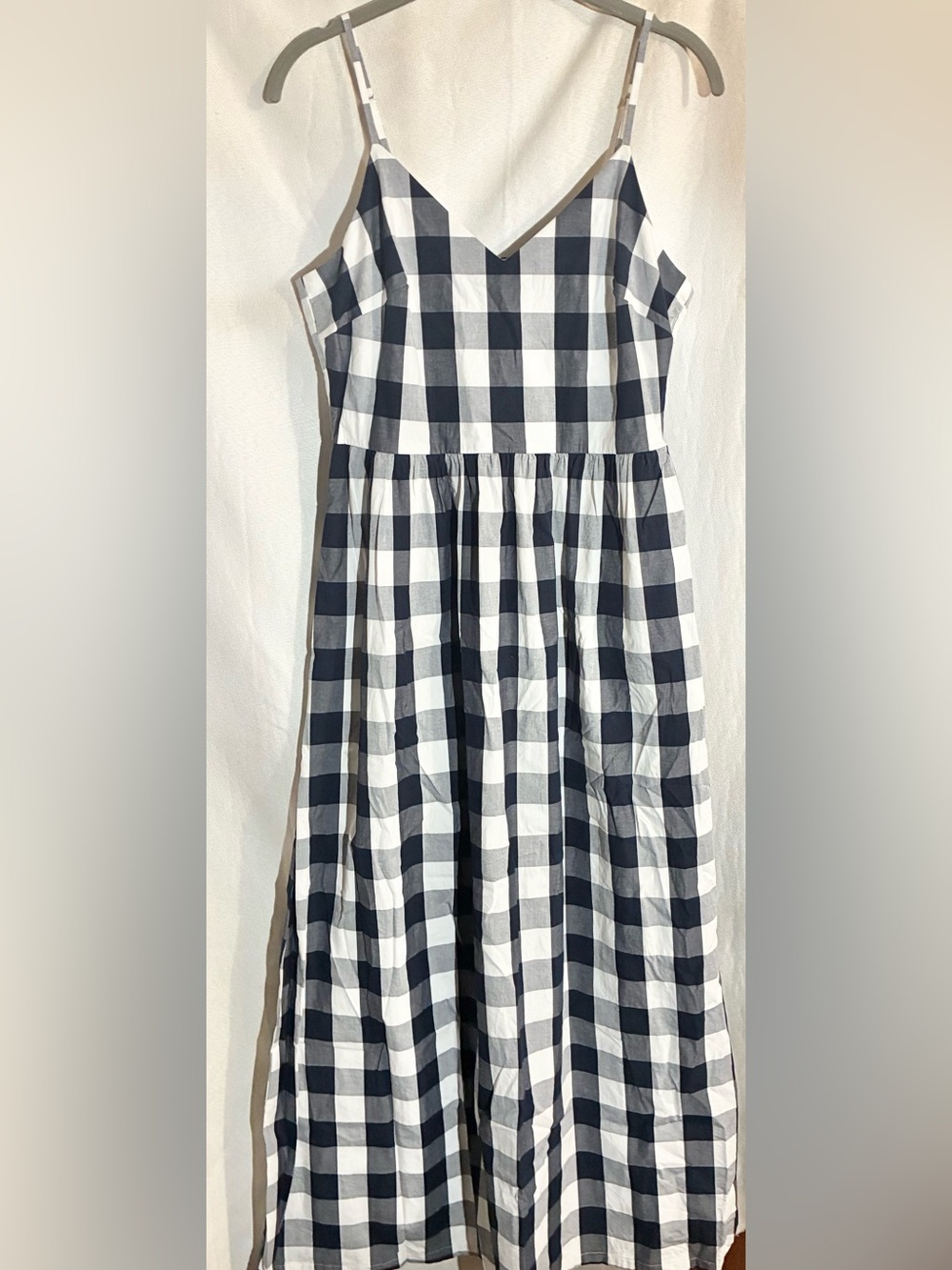 J Crew White Poplin Black Gingham Maxi Dress 6 Smocked Adj Straps Coastal